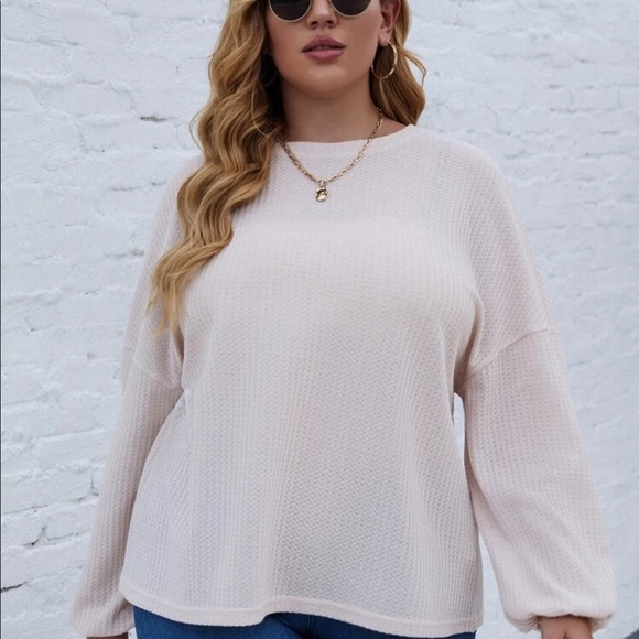 PLUS SIZE APRICOT SOLID DROP SHOULDER LONG SLEEVE - Picture 5 of 7